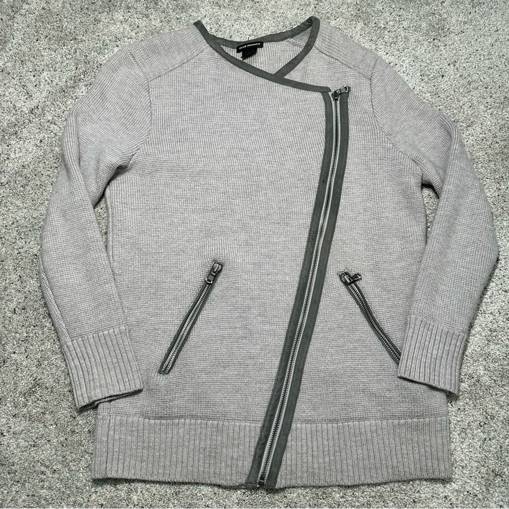 Club Monaco 100% Wool Moto-Style Asymmetrical Zipper Sweater Jacket - Womens XS